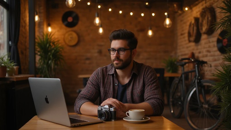 Άντρας hipster σε καφέ
